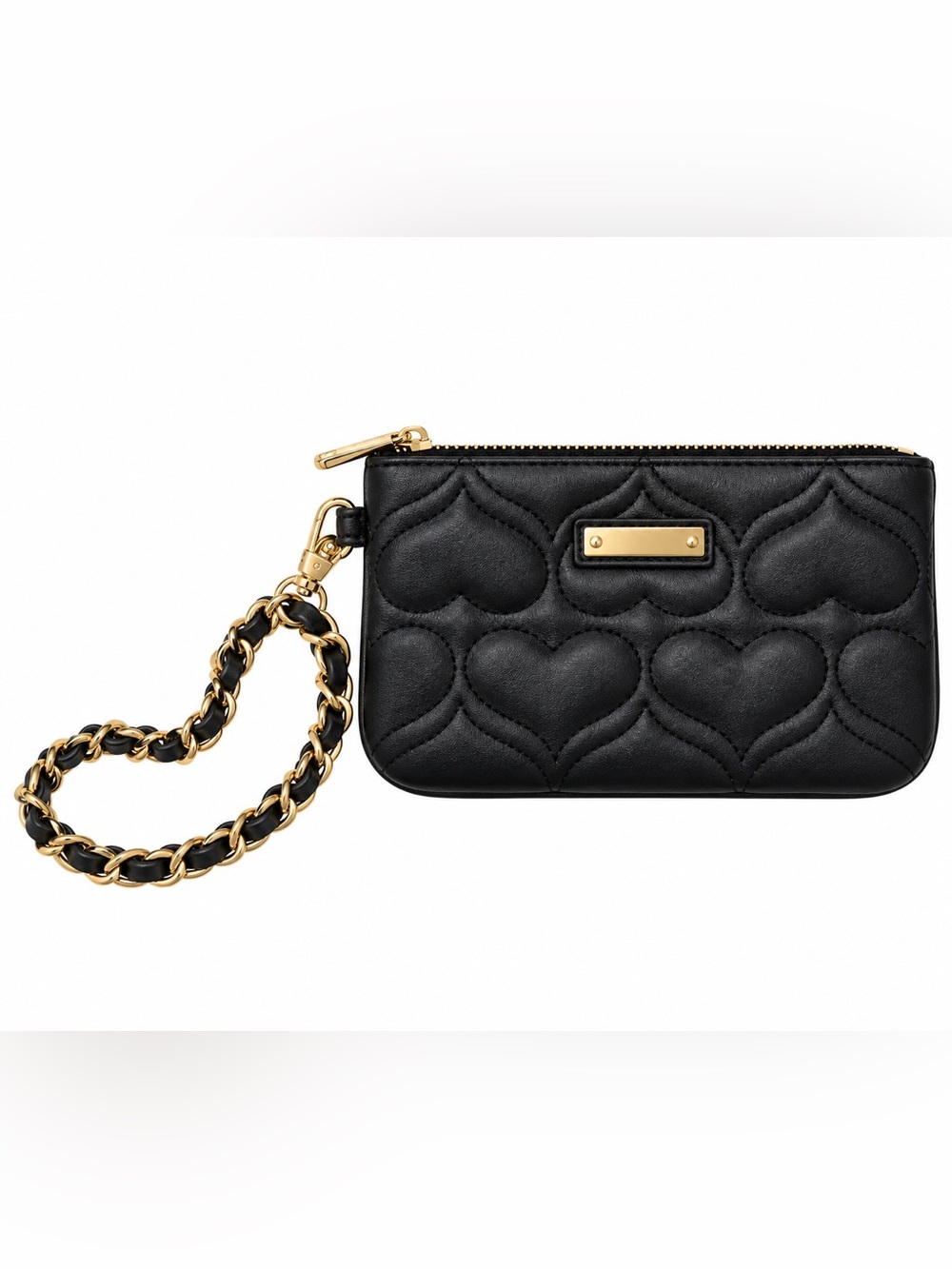 Claire's Black Quilted Heart Wristlet with Gold Chain